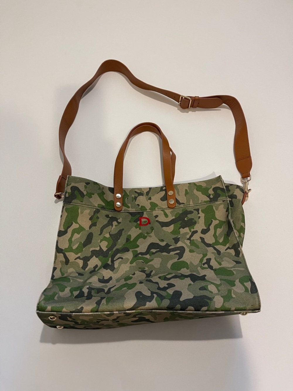 Mark & Graham Essential Camouflage Canvas Tote with Brown Leather Handles